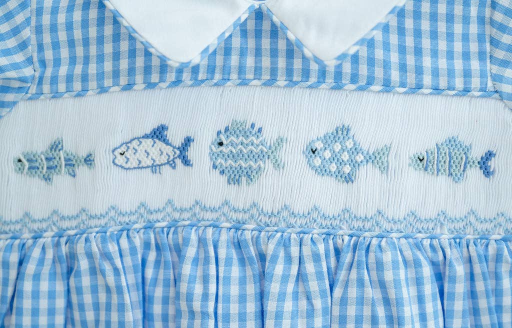 Blue Fish Smocked Boy Bubble