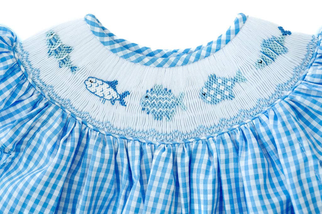 Blue Fish Smocked Bloomer Set