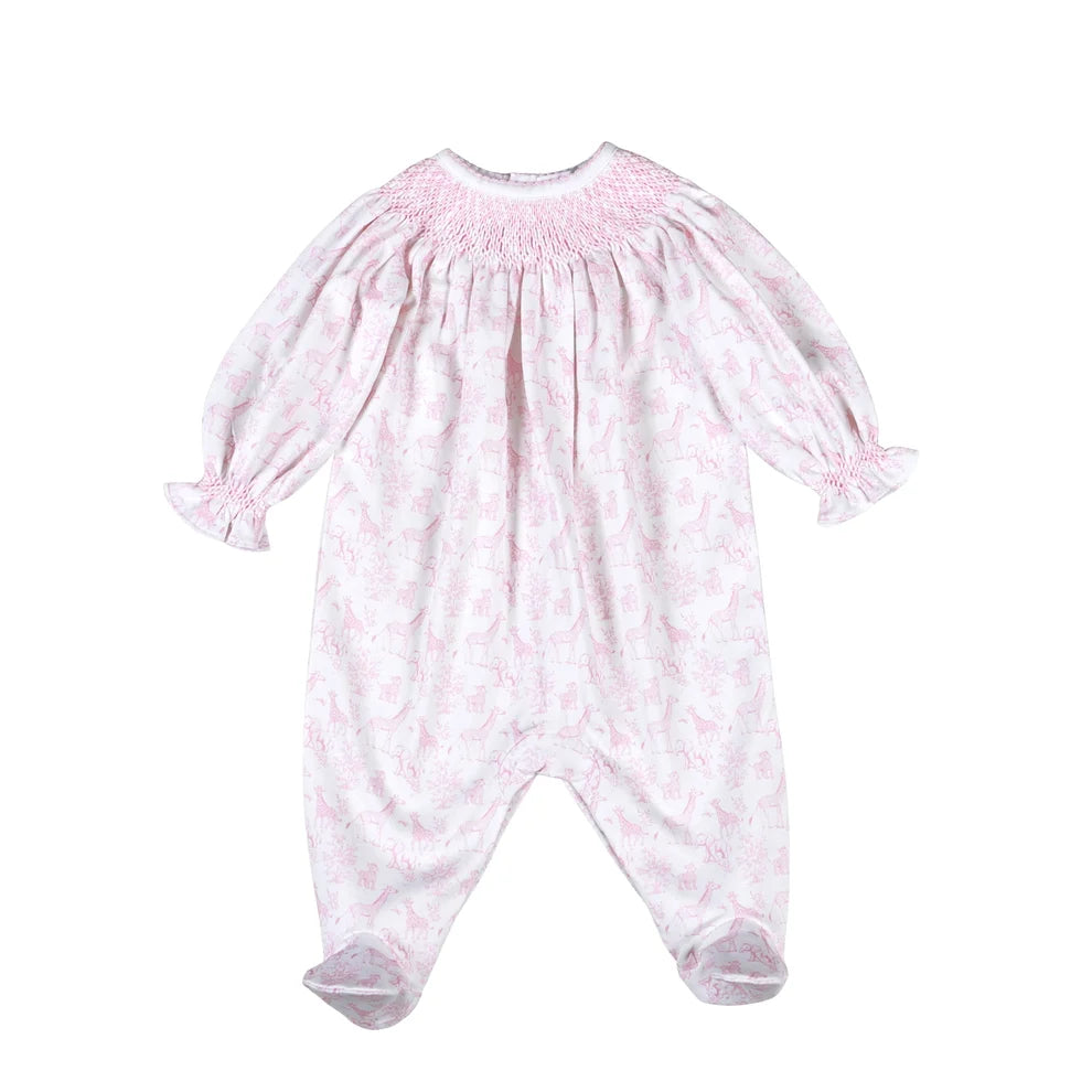 Baby Safari Smock Bishop Footie- Pink