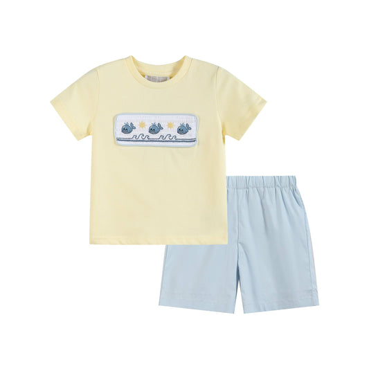 Whale Smocked Shirt and Shorts Set