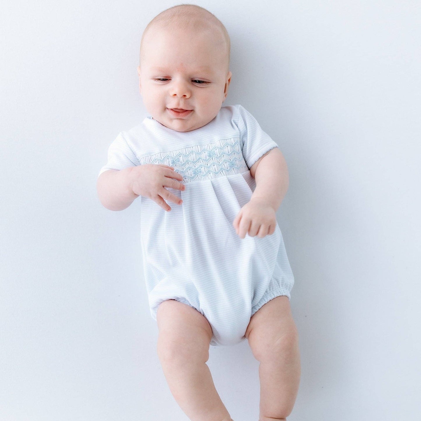 The classic stripe smocked bubble - Blue