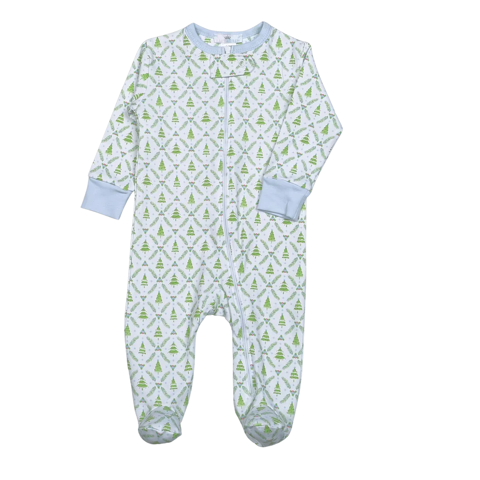 Blue Christmas Trees Pima Zipper Footie