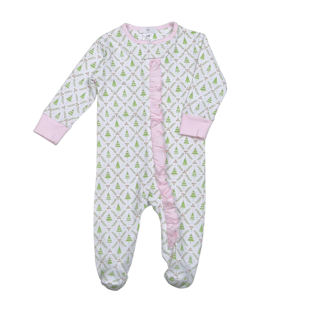 Pink Christmas Trees Pima Zipper Footie