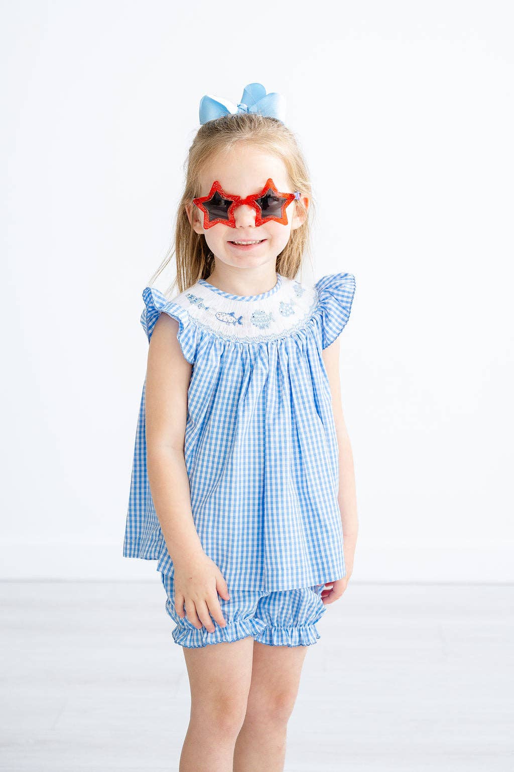 Blue Fish Smocked Bloomer Set
