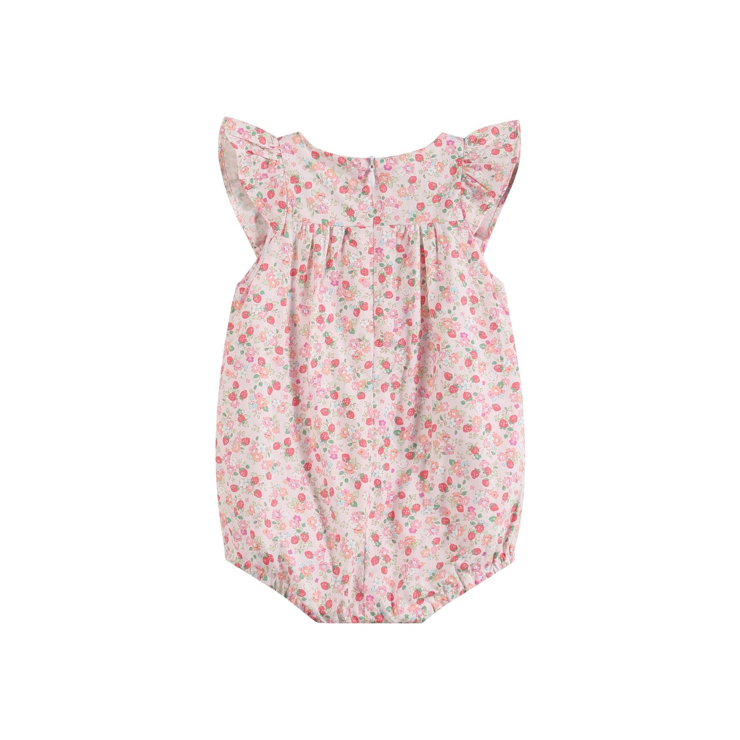 Floral Strawberry Smocked Flutter Romper