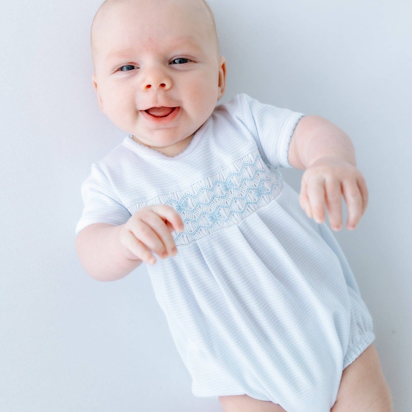 The classic stripe smocked bubble - Blue
