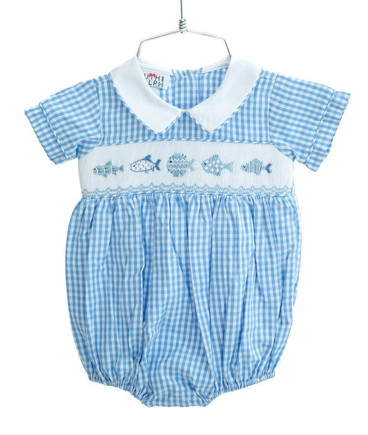 Blue Fish Smocked Boy Bubble