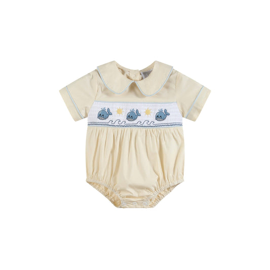 Whale Smocked Collared Romper