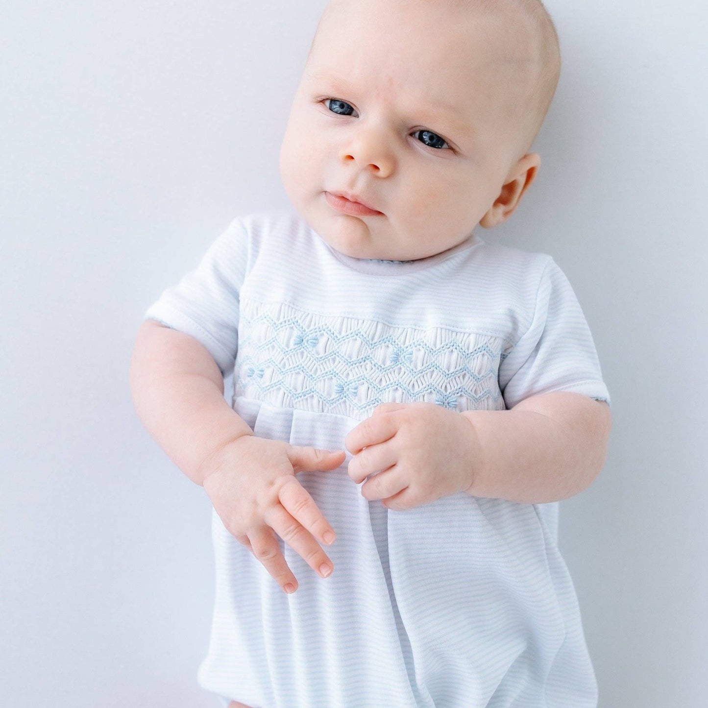 The classic stripe smocked bubble - Blue