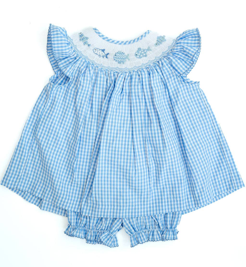 Blue Fish Smocked Bloomer Set
