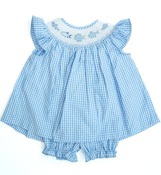 Blue Fish Smocked Bloomer Set