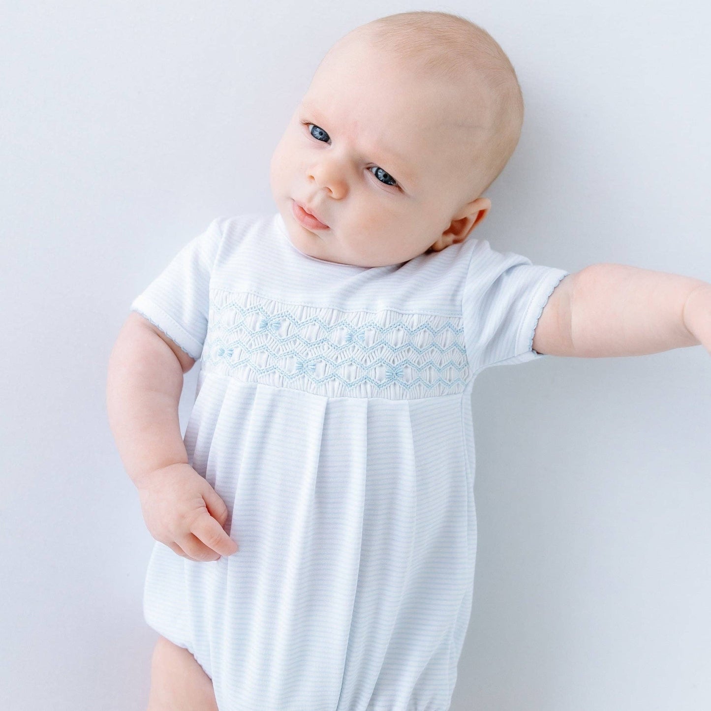 The classic stripe smocked bubble - Blue