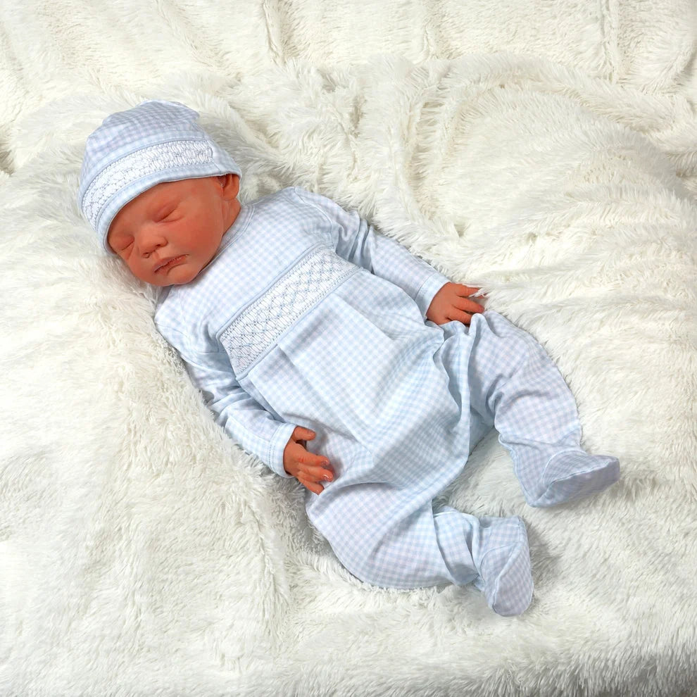 The Classic Gingham Smocked Footie- Blue