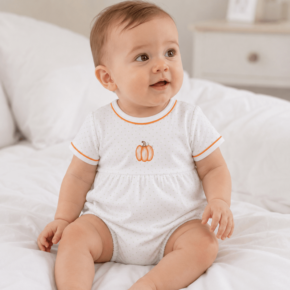 Baby Pumpkin Hand-Embroidered Boy Bubble